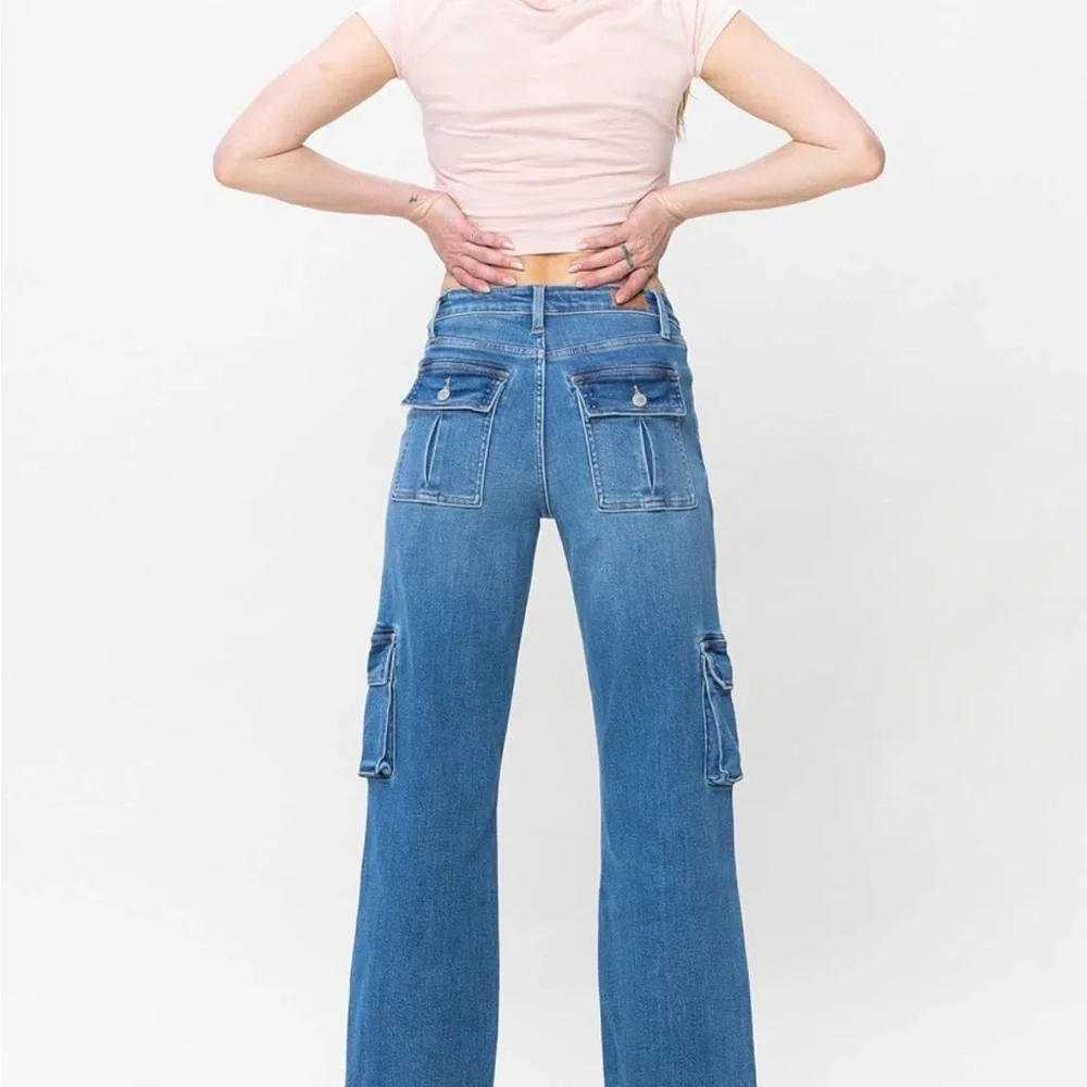 Judy Blue Women's Wide Leg Cargo Jeans - Classic Blue - Picture 2 of 10